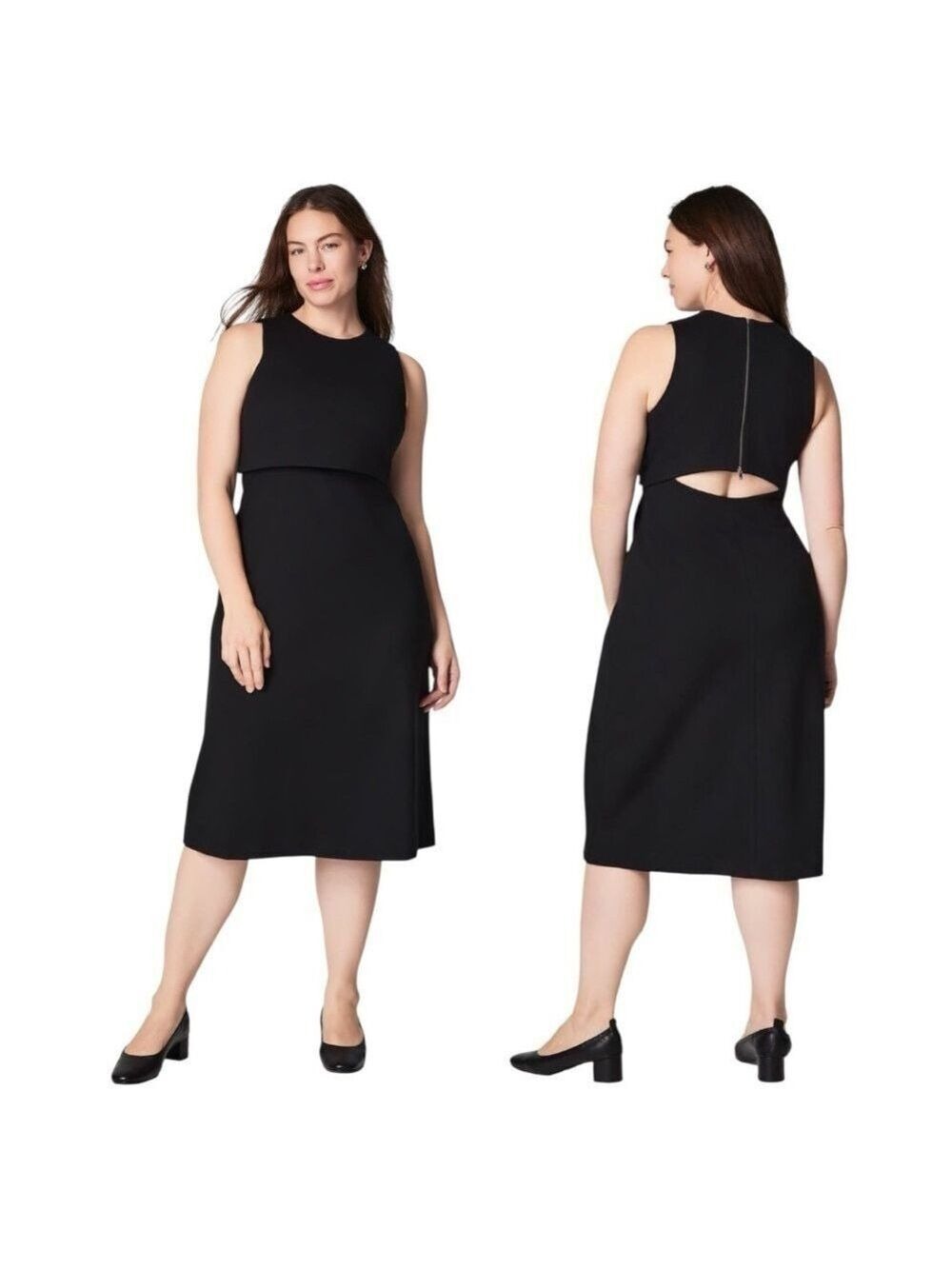 Spanx Ponte Overlay Dress Classic Black Open Cutout Back Cocktail Office Midi XL